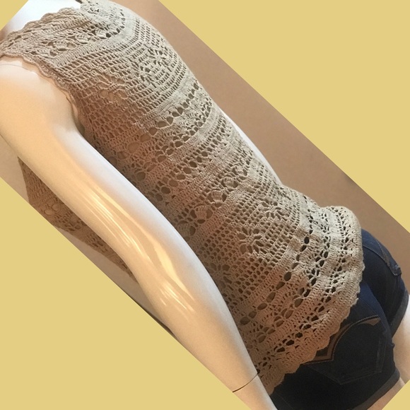 Tan color sleeveless tops; crocheted, inner sheer - Picture 3 of 4